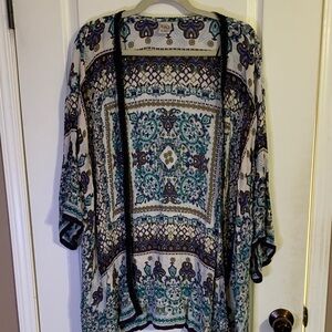 Bila Bohemian Kimono with Teal and Purple Patterns